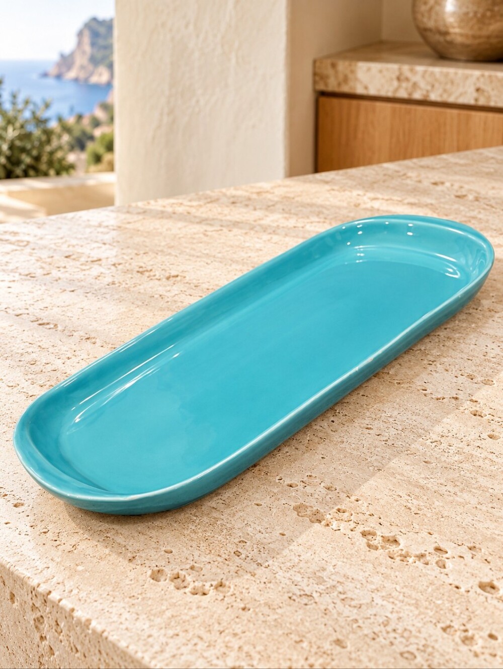 Maioliche Jessica Italy Turquoise Ceramic Serving Platter 13"